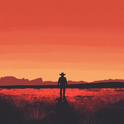 An instrumental piece that blends somber acoustic guitar with ambient wind sounds, reflecting the solitude and majesty of the western frontier at dusk.