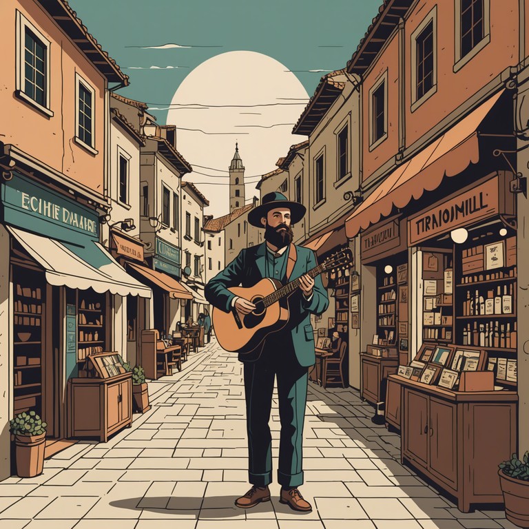 Imagine a scene where our modern troubadour, a spirited bard with a guitar slung over his shoulder, sings songs of freedom and change on bustling city corners, connecting age old traditions with today's global struggles for liberty.