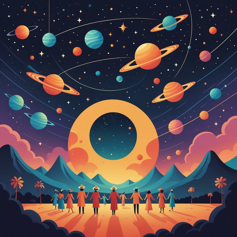 A vibrant celebration on a distant planet, this track features a unique combination of samba's lively beats with the haunting sound of a theremin, providing a cosmic twist to a beloved dance genre, ideal for thrilling intergalactic gatherings.