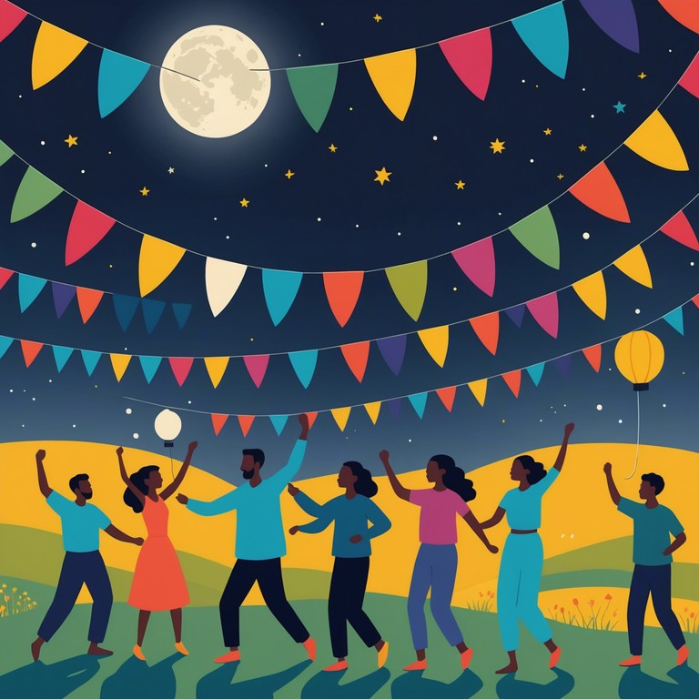 A vibrant composition that captures the essence of a moonlit festival celebrated across various cultures with energetic rhythms and universal joy. The song incorporates traditional instrumental blends that evoke a night of dance, unity, and cultural celebration