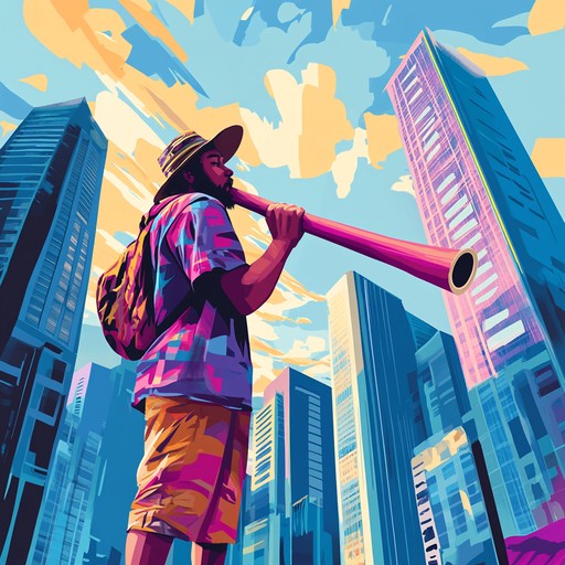 A compelling instrumental combining the primal tones of the didgeridoo with dynamic urban rhythms, symbolizing the convergence of ancient culture and modern city life