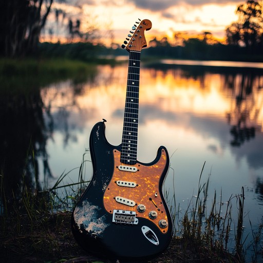 A lively blues rock track with swampy rhythms and fiery electric guitar riffs, embodying the spirit of the american south. The song transports listeners to a warm, bustling bayou under the glow of a setting sun, capturing the raw energy and soulful vibes of a bluesy night out. Perfect for getting lost in the groove and feeling the pulse of life.