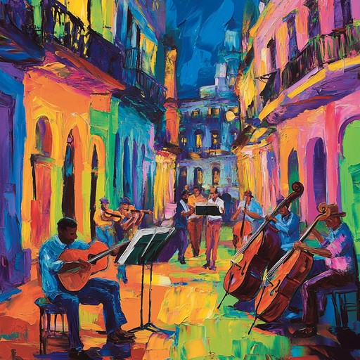 An instrumental piece that blends fiery latin percussion with improvisational jazz, evoking havana's lively nightlife.