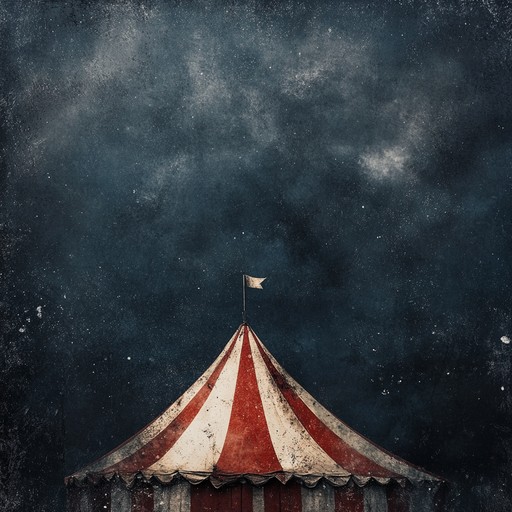 In the darkness of a storm lit night, eerie sounds echo from an abandoned circus tent, where spectral performers play haunting melodies. The atmosphere is thick with the history of forgotten shows and the ghostly presence of past audiences.