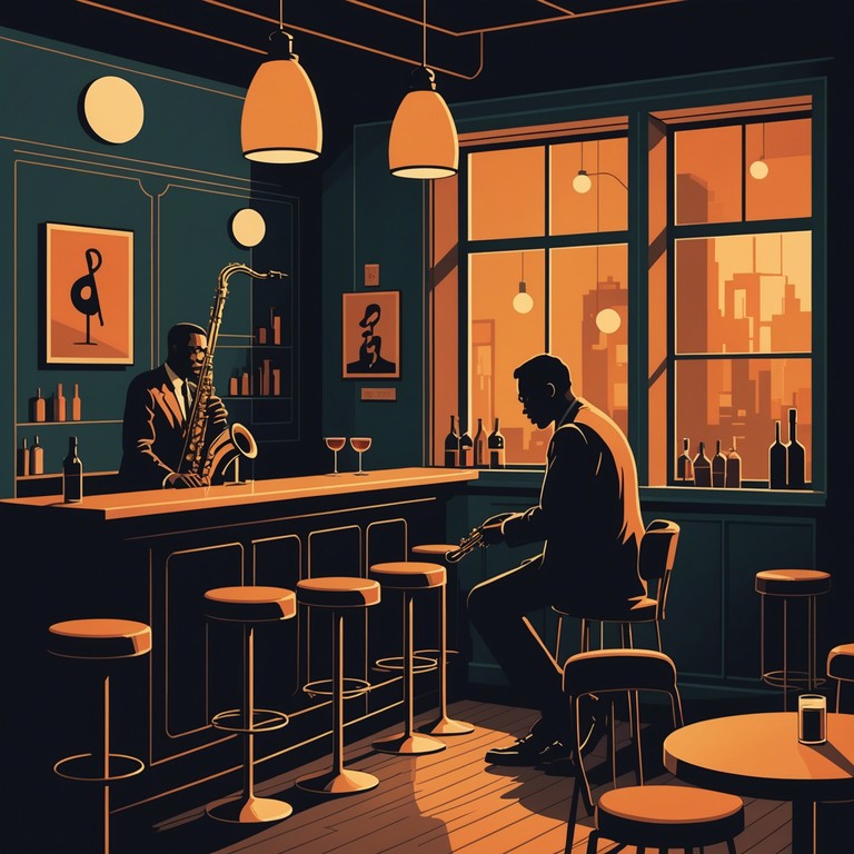 A theatrical and sultry track that carries the listener through a mysterious and intimate atmosphere, created by the haunting sound of a saxophone playing in a dimly lit cabaret setting. The rhythm is slow, inviting a sense of yearning and secrecy as the melody progresses like a whispered conversation in the dark.