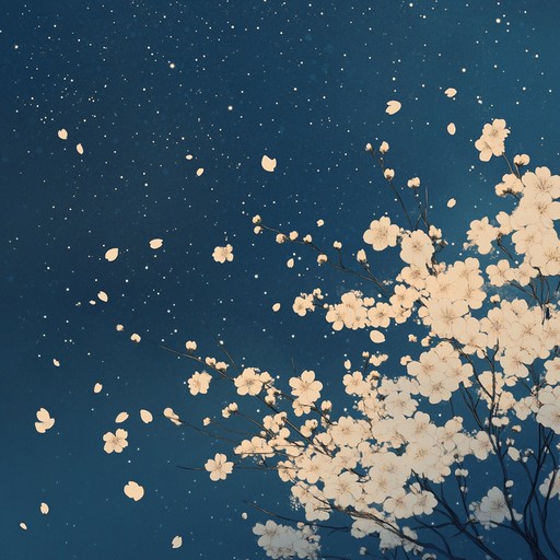 An instrumental piece capturing peaceful nights beneath sakura blossoms, where soft winds and starry skies soothe the soul with calming tunes