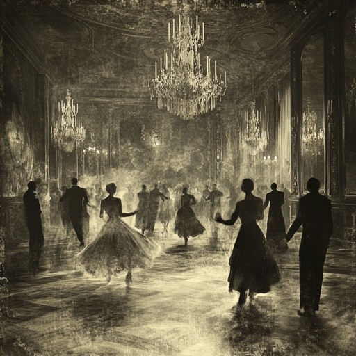 An enchanting yet spine chilling waltz that creates an atmosphere of haunted elegance where ghostly figures dance in a forgotten ballroom, resonating with mysterious and eerie melodies.