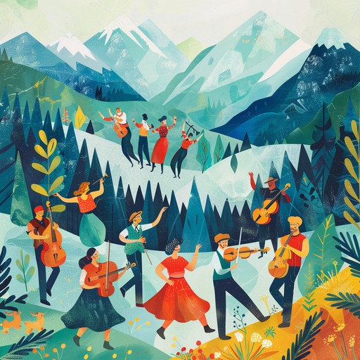 Fast paced bluegrass banjo tune that captures the spirit of a vibrant mountain morning celebration. Lively fiddle solos and rhythmic double bass combine to inspire images of dance and jubilation among the scenic hills.