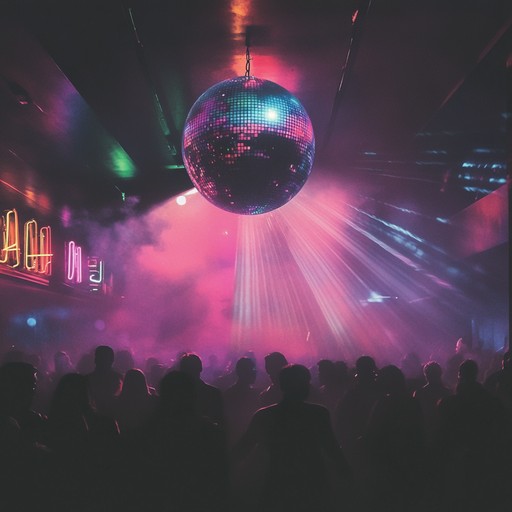 A lively instrumental disco tune featuring groovy basslines, rhythmic guitar riffs, vibrant horns, and shimmering synths that evoke the energy of a bustling 1980s dance floor under neon lights.