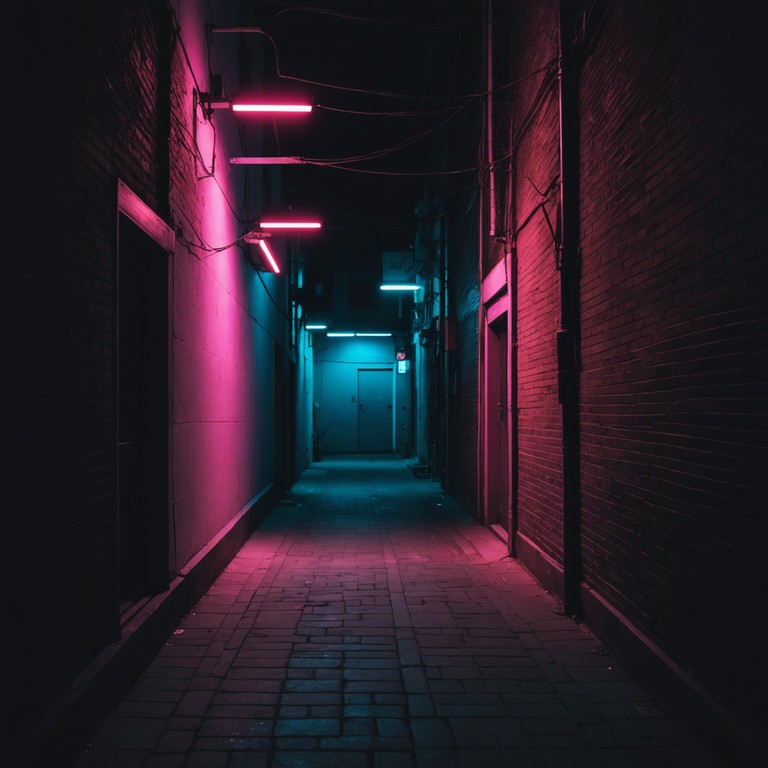 Imagine traversing through shadowy alleys under the muted glows of neon lights, each step echoing a synth frequency that captures the essence of mystery and anticipation in a cyberpunk inspired cityscape.