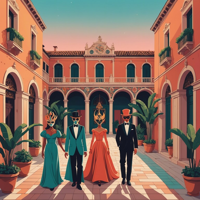 Imagine twirling in grandeur with masked aristocrats at a bellied ballroom masquerade. The music accentuates each pirouette and whispered intrigue with sprightly melodies and energetic pacing, perfectly capturing the essence of a venetian masquerade.