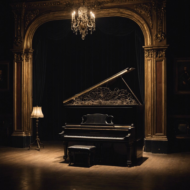 Imagine a grand but deserted theatre, with dusty velvet seats and faint streetlight filtering through high windows. A single piano plays a somber tune, echoing through the vast, silent space, conjuring images of past performances, now only memories. The chords are heavy with melancholy and the haunting beauty of solitude.