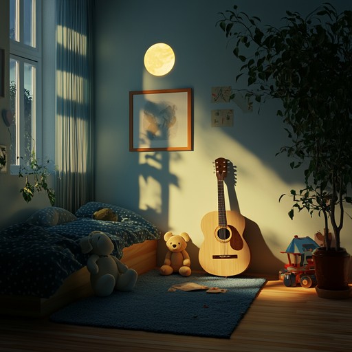 A tender instrumental nursery rhyme that takes listeners on a wistful journey through soft, simple melodies. The gentle strumming of an acoustic guitar builds an atmosphere of childlike innocence tinged with a hint of sadness. Each note is played with care, evoking images of long forgotten dreams and bittersweet memories of childhood. Perfect for moments of quiet reflection or dreamy storytelling sessions.