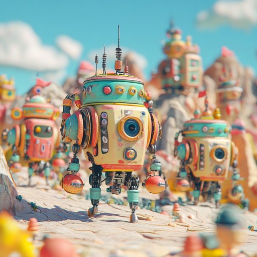 A unique instrumental composition using music box tones and mechanical noises to portray a lively march of clockwork toys. The piece combines experimental elements with a whimsical feel, capturing the essence of a magical toy parade.