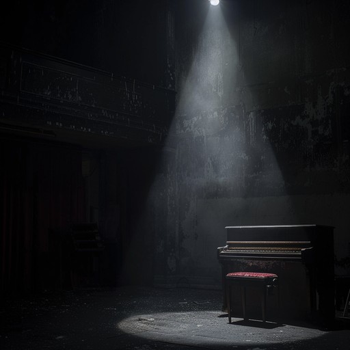 This dark cabaret instrumental delves into the somber heartache of a midnight theatre. Piano and harmonium create a gloomy soundscape, with subtle percussive touches adding depth. The piece evokes a sense of eerie melancholy, perfect for a gothic or theatrical setting.