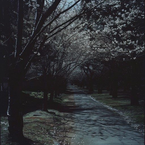 A dark instrumental piece that combines brooding piano melodies with subtle orchestral textures. The music sets the mood for an emotionally intense anime scene amidst shadowed sakura trees, evoking a sense of melancholy and introspection.