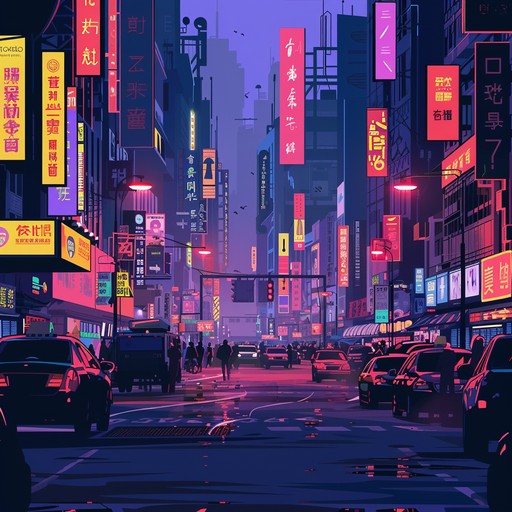 Picture a bustling neon lit city at night. The streets pulsate with funky rhythmic beats, energetic basslines, and electrifying synthesizers. This track captures the essence of a vibrant urban environment, filled with movement and excitement. Ideal for scenes showcasing nightlife, street dancing, or energetic montages.