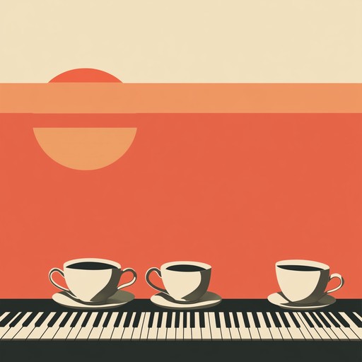 An instrumental lounge piece blending jazzy chords with light hearted, whimsical melodies, evoking images of dancing teacups at sunset in a cozy café.