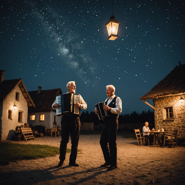 Imagine a folk dance in an old village where each note from the accordion echoes the feelings of those whose loved ones are far away. The dancers are immersed in the music, each step a blend of joy and sorrow under the twinkling stars.