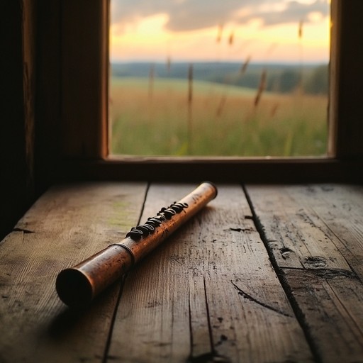 Imagining a lone musician playing under the vast sky with only the wind accompanying the notes, enveloped by the expansive greenery and the distant mountains, solidifying the bond between man and nature.