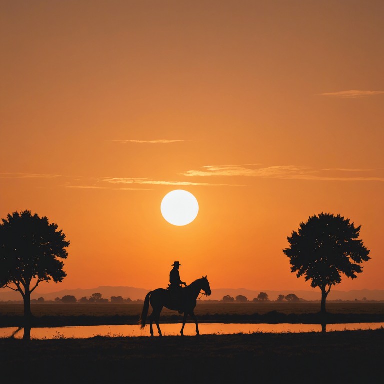 This track evokes a sense of roaming through vast, open landscapes under a deep orange sunset. Acoustic guitars carry the melody, embellished with soft, rhythmic undertones that capture the essence of the countryside and the stories told by those who wander it.