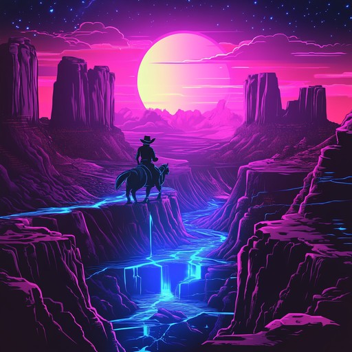 A unique blend of traditional country melodies and futuristic electronic beats, creating an adventurous and trailblazing soundscape. Drifting synths harmonize with twangy steel guitars, leading the listener through a neon lit journey across a digital desert. Perfect for those seeking a modern twist on classic americana.