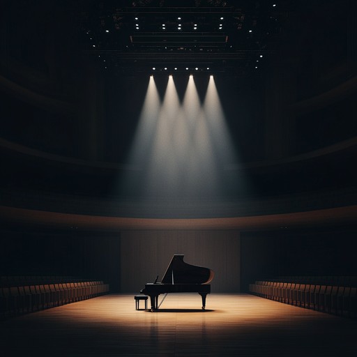 An introspective piece where a sole piano conveys the depths of isolation and melancholy, set against the backdrop of a quiet, empty concert hall. The slow, gentle melodies evoke a sense of wandering through memories, capturing the essence of loneliness with delicate harmonies and lingering notes.