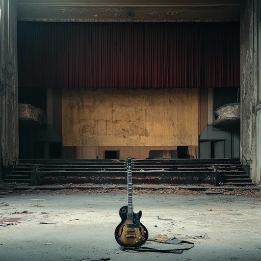 An instrumental metal track with soaring guitar solos and a haunting atmosphere, conveying profound sadness and an inner battle through dynamic shifts and powerful melodies