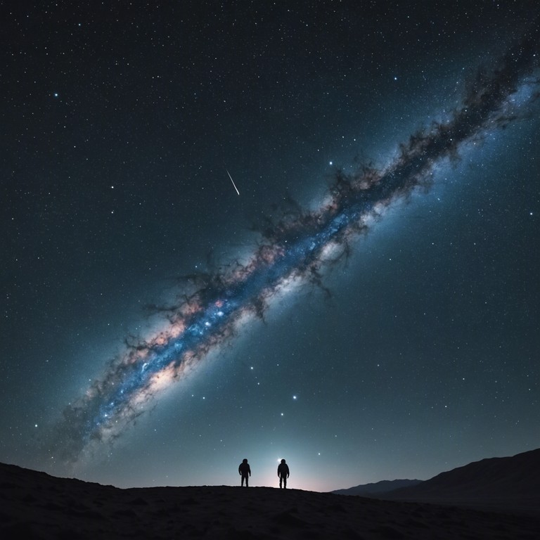 An instrumental track that blends the ethereal sounds of a music box with the imagery of a cosmic ballet, surrounded by glittering stardust, invoking a feeling of loneliness and longing in the vast universe. The melancholy melody invites listeners into a contemplative, introspective journey through space and time, reflecting on cosmic solitude.