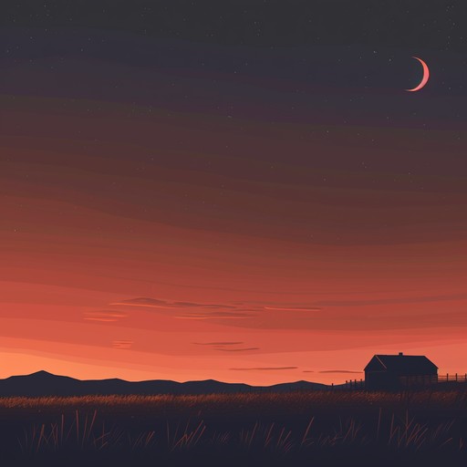 Slow, melodic instrumental featuring a lonesome acoustic guitar melody, accompanied by gentle fiddle and pedal steel guitar flourishes. Captures the bittersweet beauty of a fading sunset over a quiet ranch, evoking feelings of longing, reflection, and the passage of time.