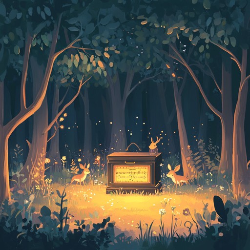 A serene and enchanting instrumental lullaby, combining the gentle sounds of a music box with soothing forest ambiance and delicate string arrangements. The melody incorporates whimsical elements, creating a sense of wonder and calmness, perfect for a magical bedtime story setting.