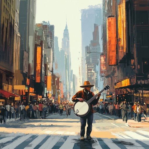 This track blends traditional bluegrass banjo picking with smooth urban beats, creating a refreshing and unexpected fusion. The banjo leads with energetic plucking against a backdrop of urban inspired percussive elements, synthesizers, and ambient street sounds. The composition captures the hustle and charm of city life while remaining rooted in bluegrass traditions.