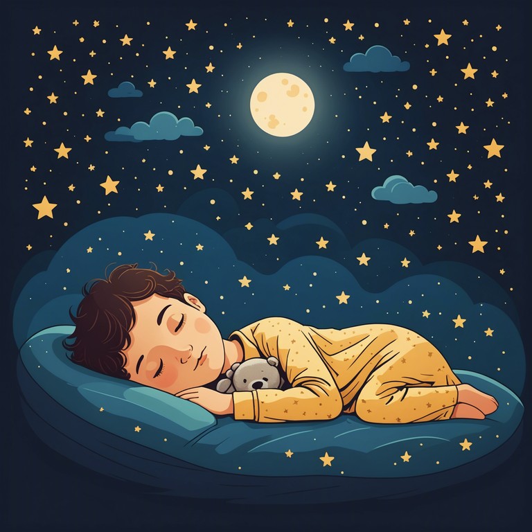 An instrumental track designed to gently guide children to sleep through its calming and repetitive musical phrases, featuring a music box with layers of soft, echoing melodies that suggest the slow spinning of a distant carousel in a dream.