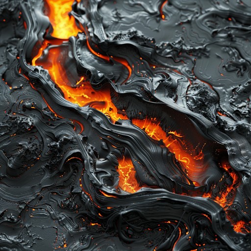 A mesmerizing and hypnotic soundscape that evokes the feeling of being surrounded by the intense heat and glowing red light of flowing lava deep underground. Thick, viscous synth bass pulses steadily like the heartbeat of the earth, while delicate layers of atmospheric pads and textures shimmer and drift above, suggesting ripples of heat haze and the play of firelight on cavernous walls.