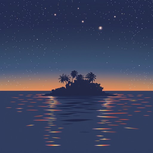 A calming musical journey to a tropical island at night, with gentle waves and melodic acoustics creating a peaceful and serene atmosphere for unwinding and reflecting