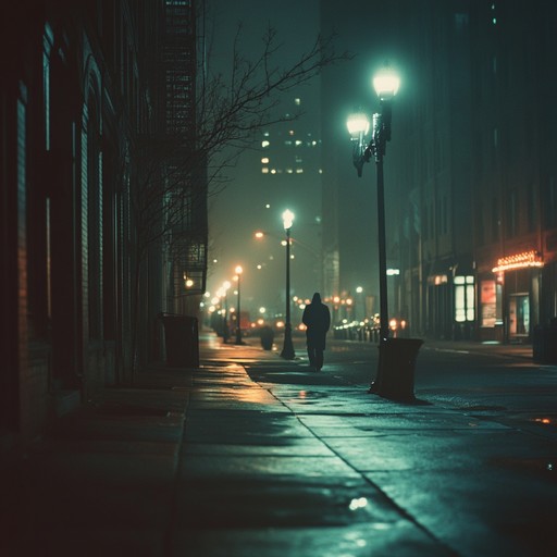 An instrumental lofi track capturing the gritty ambiance of city streets at night with melancholic melodies