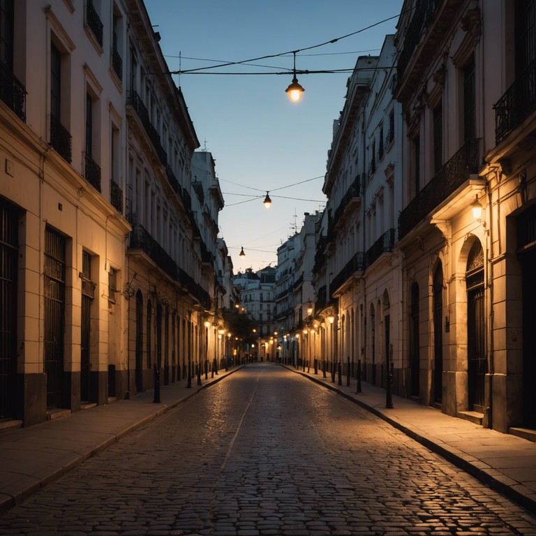 Imagine a gentle tango that melds traditional argentine music with soft ambient sounds, making for a reflective evening stroll through the dimly lit streets of buenos aires, where every note plucked on the classical guitar stirs a gentle wave of emotions and calm.