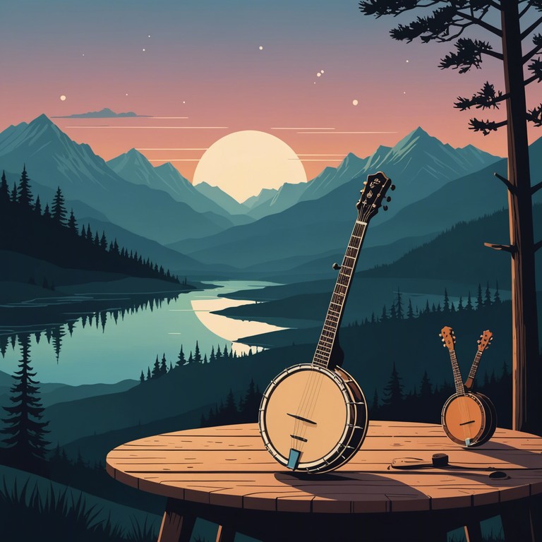 A song featuring rapid banjo melodies symbolizing a thrilling chase through appalachian trails as dusk turns into night. Designed to energize and captivate, the music conveys both urgency and the beauty of a rural landscape.