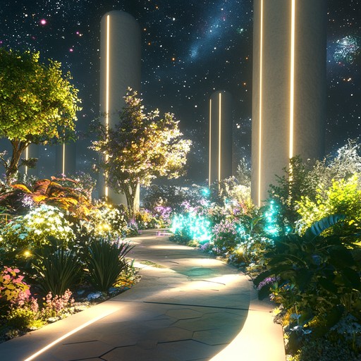 Creating a peaceful ambiance in an alien garden, this instrumental piece utilizes gentle melodies and tranquil sounds. The arrangement is carried by a lush synthesizer, evoking a sense of otherworldly tranquility. Subtle layers of ambient textures and distant chimes add an unusual but calming atmosphere, perfect for meditative moments or introspective journeys.