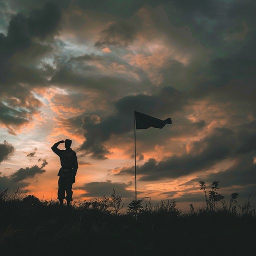 Immerse in an enigmatic anthem, merging pride and mystery, with tense, subdued moments evoking love and loyalty. The flute carries haunting melodies behind a restrained patriotic backdrop.