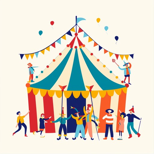 A playful jazz composition featuring whimsical melodies and a light, breezy rhythm. It takes listeners on a carefree journey filled with vibrant imagery of clowns, acrobats, and magical moments under the circus tent. The music combines experimental timbres and varying brass sections for a unique and engaging experience.