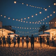 urban beach party under starry skies.