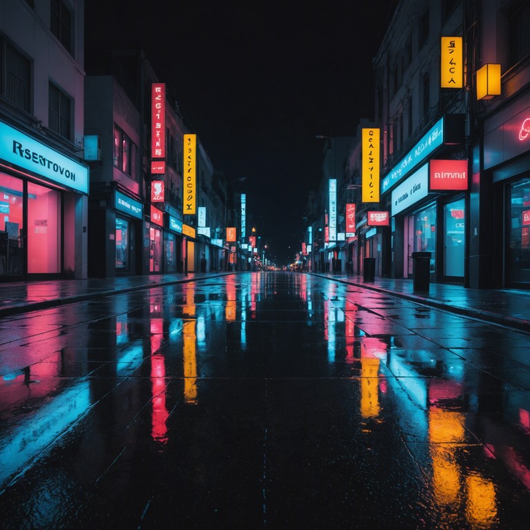 Imagine a soft melodic synthesis playing as you drift through a city bathed in neon lights, each note a color adding to your serene exploration of the urban landscape at night.