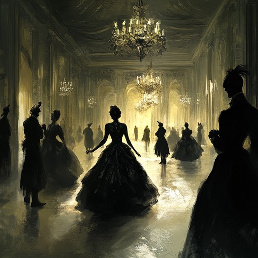 Capture the spine chilling aura of a spectral ballroom waltz. Enigmatic violins and eerie bass lines weave a haunting tale through dark, theatrical melodies, reflecting the sinister beauty of ghostly dancers.