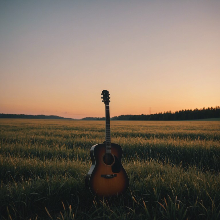 Imagine an acoustic guitar gently playing as the sun dips below the horizon, enveloping the countryside in a warm, reflective ambiance.