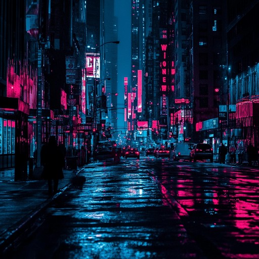 A journey through a pulsating city where neon lights flicker ominously, creating an anxious atmosphere. Eerie synth melodies with driving beats amplify the sense of urgency and the fear of the unknown. The rhythm builds and releases, mirroring a racing heartbeat in a claustrophobic urban environment.