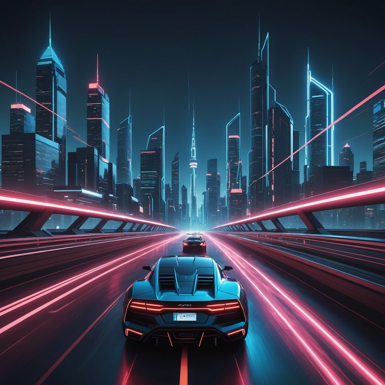 Backing track for an action packed, nocturnal chase scene through a city aglow with futuristic neon lights. The intense and fast paced rhythms mimic the heart pounding feel of an escape or pursuit in a cyberpunk setting.