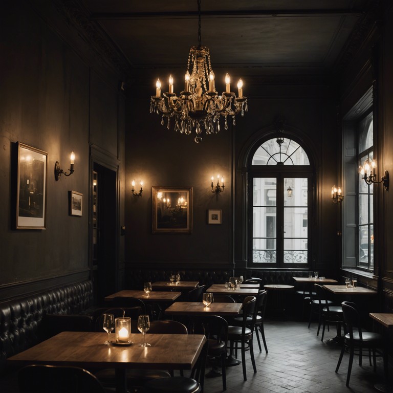 In a forgotten cafe, under the dim glow of aged chandeliers, mysterious and haunting accordion melodies intertwine with spectral reverberations. The song evokes a scene of time worn elegance and secretive whispers, transporting listeners to an intimate yet haunted atmosphere, where every note echoes with the stories of unspoken histories.