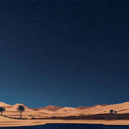 Imagine a tranquil, starlit desert night. Gentle, exotic melodies play softly as a cool breeze rustles the sand. This piece is designed to transport the listener to a serene oasis under the vast night sky, invoking a sense of peace and wonder