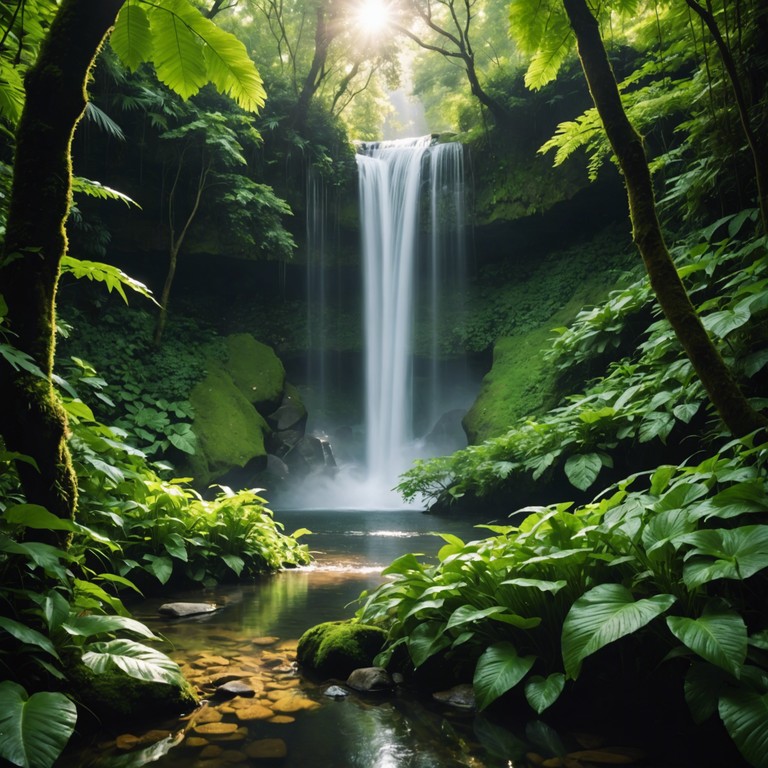 Echoes beneath leaves captures the soothing essence of a harp played against a mystical forest backdrop, where every note reverberates through the trees, fostering a deep connection with nature.